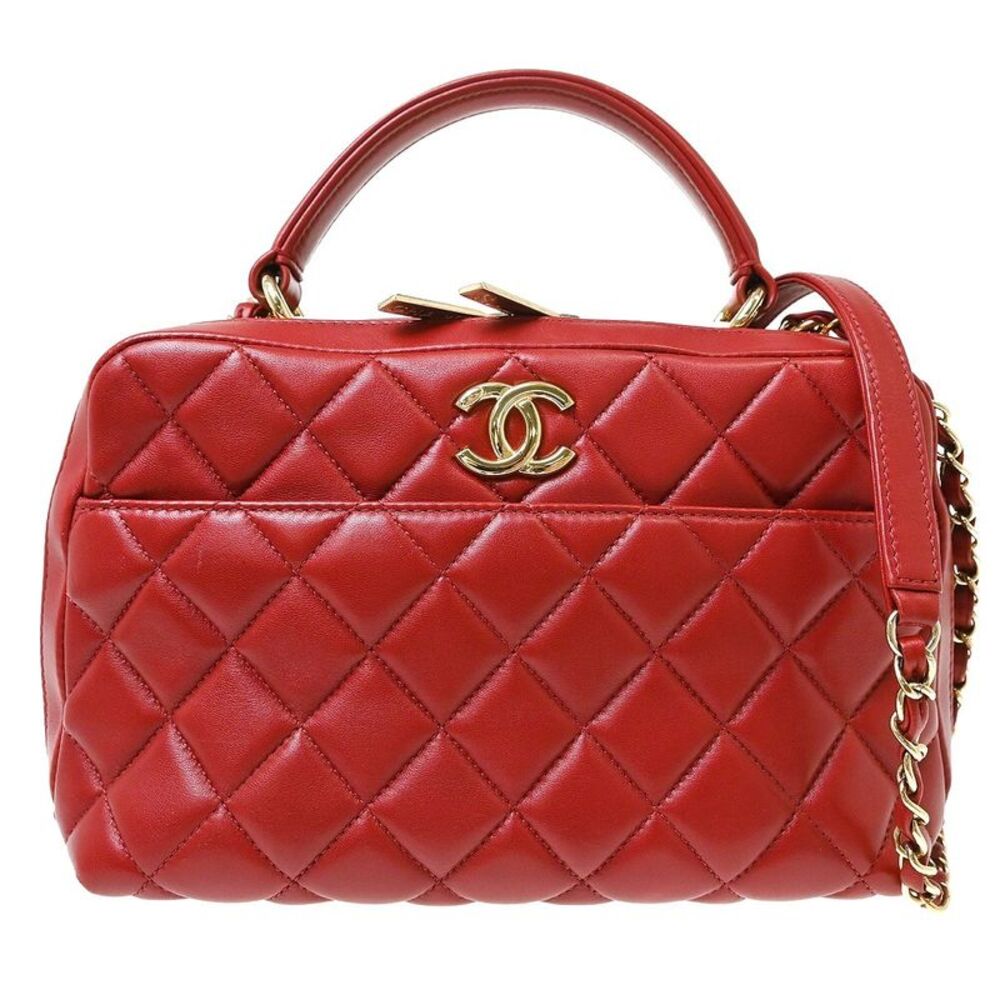 Chanel Trendy Cc Top Handle Quilted Lambskin Red Leather Handbag